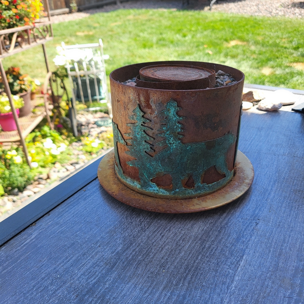 Rustic Bear and Tree Metal Candle Holder